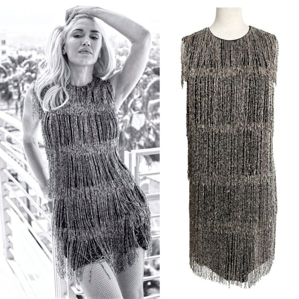 Burberry Silver Fringe Beaded‎ Dress Cocktail Party Mini Size 4